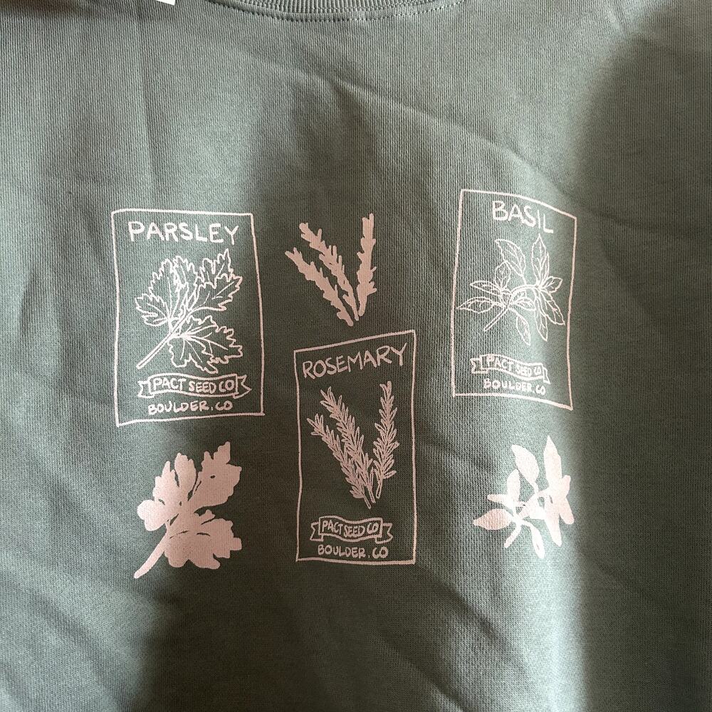 Pact Organic Cotton Green Herb Garden Slouchy Sweatshirt Crewneck Pullover NWT L - Picture 2 of 5